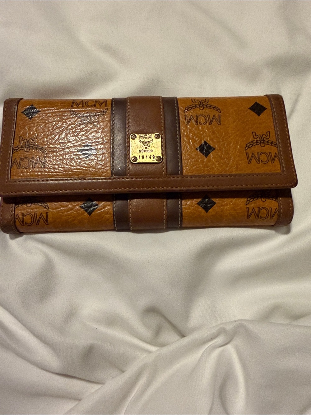MCM Brown Cognac Logo Continental Wallet with Gold Plaque
